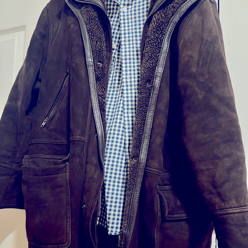 Warm real leather coat